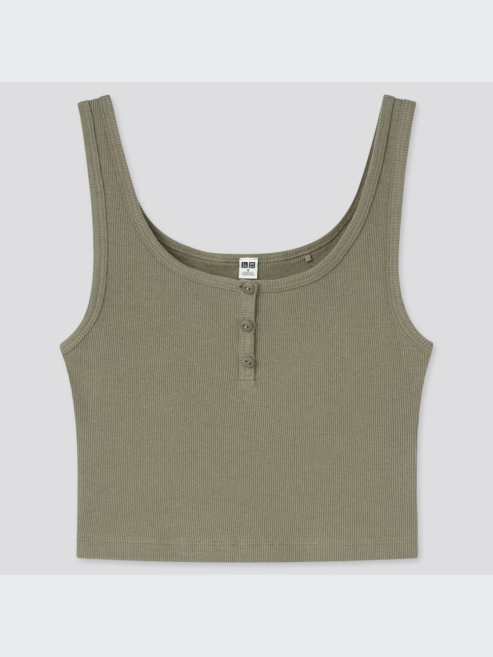 UNIQLO Olive Ribbed Henley Crop Tank XS